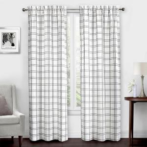 Amzdecor Buffalo Plaid Window Treatment Set,Light Filtering Curtain Woven Lines Pattern Drapes for Living Room and Bedroom, Semi Sheer Rod Pocket Modern Farmhouse Style 2 Panels 40"x54",Black&White