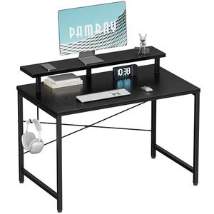Pamray 32 Inch Small Computer Desk with Monitor Stand, Simple Office Desk with Headphone Hook for Small Spaces, Kids Study Writing Table for Bedroom, Black