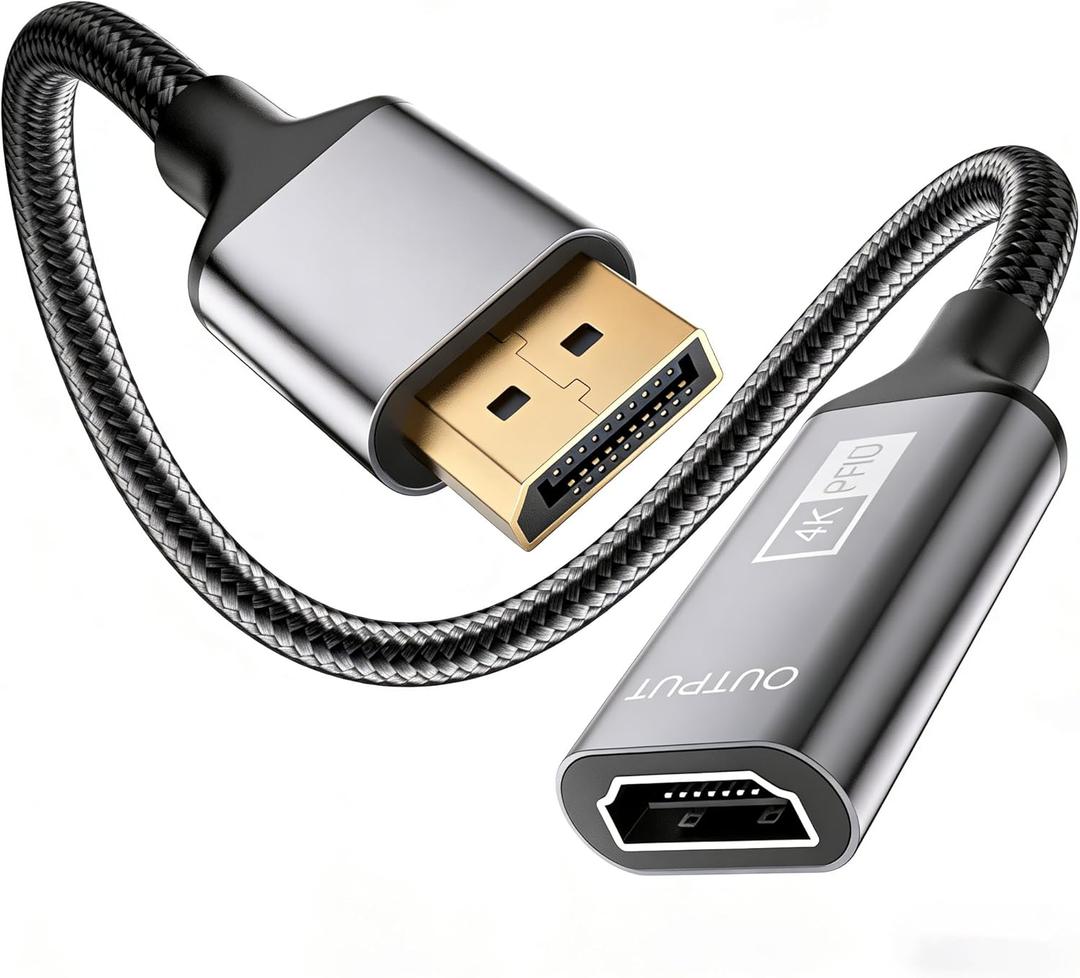 4K HDMI to Displayport Adapter, 1080P@120HZ Uni-Directional Display Port to HDMI for Projectors, Monitors, TVS, Graphics Cards (DP Male -HDMI Female)