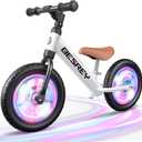besrey Toddler Balance Bike 2 Year Old, All-Metal Frame | 12" Motion-Activated Lighting Wheels | All-Terrain | Kids Bike with Padded Adjustable Seat | Gift Bike for Boys Girls 2 3 4 5 Years Old (White)