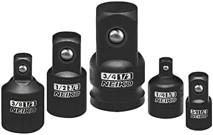 NEIKO 30249A 5 Piece Impact Socket Adapter Set, Standard SAE, 1/4, 3/8, 1/2" Cr-V Steel Impact Driver & Wrench Conversion Kit Socket Reducer, Locking Socket Adapter Set
