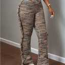 WDIRARA Women's Fringe Knit Flared Leggings High Waist Bootcut Pants, Large