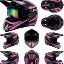 Motocross Helmet,Youth & Adult ATV Dirt Bike Motorcycle Helmet,BMX 4-Wheeler Off-Road Mountain Bike,DOT Certified,W/Gloves Goggles Mask 4-Piece Set (Pink, XL)