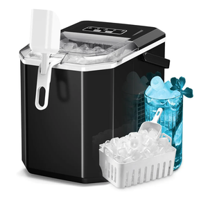 ZAFRO Countertop Ice Maker, 26.5Lbs/24H, 9 Bullet Cubes in 6 Mins, Self-Cleaning Portable Ice Machine with 2 Ice Sizes (S/L), Quiet Compact Design, Double Handles, for Home, Party, RV, Camping, Black