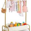 Atrastout Kids Clothing Rack-Portable Kids Clothing Rack with Storage Shelf - Toddler Garment Organizer for Baby Clothes, Dance Costumes, Girls Gift Ideas（Bright Gold）
