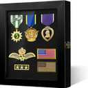 Pin Display Case 8 x 10 Solid Wood Lapel Pin Collection Display with 98% UV Protection HD Tempered Glass Door for Military Medal Badge Velcro Patch Board