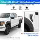 Fender Flare Protector Fits for 2021-2026 Ford F150 Wheel Arch Cover Mudguard Compatible with F150 Exterior Accessories Exclude Raptor Wing Guards Fender Trims 4PCS