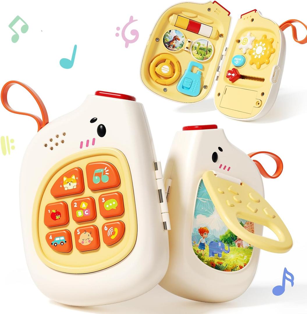 Baby Phone with Music for Toddler, Kids Sensory Busy Board, Early Educational Toy for Toddlers 1-3, Motor Skills Developmental Toy for 0-6-12-18 Month Age