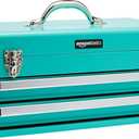 Amazon Basics Metal Tool Box with Drawers, Storage and Organization Tool Chest, Powder Coat Finish, 18.1 x 8.7 x 9.5 in, Turquoise