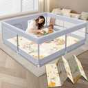 XVISHX Baby Playpen with Mat, 50 x 50 Inch Play Pen Playards, Playpen for Babies and Toddlers, Baby Playard for Indoor & Outdoor Active Center Game Fence, Skin-Friendly Fabric and Soft Breathable Mesh (Grey)