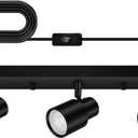 Plug-in Track Lighting LED, Track Light Fixtures Ceiling, Black Plug in Wall Lights with 14.8ft Cord, 3 Way Ceiling Spotlight for Kitchen, Rotatable Light Head for Bedroom Hallway(GU10 Socket,NO Bulb)