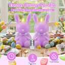 Baquler 2 Pcs Large Easter Bunny Led Flameless Candle 8 Inch Battery Operated Candles with Remote Real Wax Cute Rabbit Shape Candle with Bow 3D Flickering for Gift Home Party Decor (Purple)