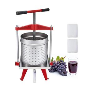 VEVOR Fruit Wine Press, 3.96Gal/15L, Stainless Steel Manual Juice Maker, Heavy Duty T-Shaped Handle & Cross-beam for Cider Apple Grape Vegetable Press, with 2 Filter Bags, for Kitchen Home Brewing