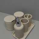 ZCCZ Beige Bathroom Accessories Set 6 Pieces - Toothbrush Holder, Lotion Dispenser, Qtip Container, Vanity Tray, Tumbler - Countertop Organizer for Bathrooms - Elegant and Functional Dcor Set