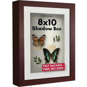 Americanflat 8x10 Shadow Box Frame with Shatter-Resistant Glass - Use as 6x8 Frame with Mat or 8x10 Without Mat - Silhouette Collection - Mahogany with Soft Felt Back