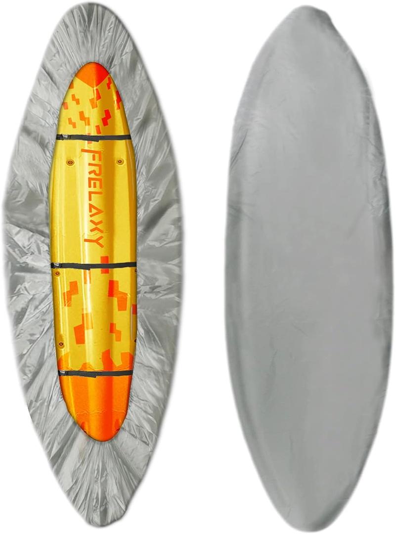 Frelaxy 420D Kayak Cover, Heavy Duty Waterproof UV Resistant Kayak Covers for Outdoor Storage, Ultra Strong Canoe Storage Dust Cover, Great for Indoor & Outdoor 9.8-13.5ft (Gray)