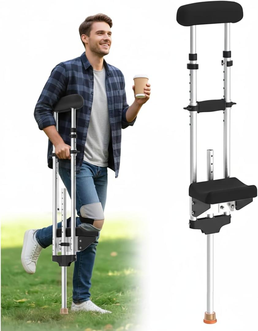 Adjustable Knee Support Crutch, No-Slip Kneepad & Ergonomic Handle, Lightweight Aluminum Mobility Aid for Broken Ankle, Foot Surgery Recovery (Large)