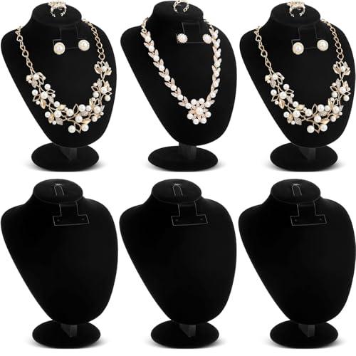 Marsui 5 Pcs Black Velvet Necklace Display Stand Bust Jewelry Mannequin Jewelry Display for Vendors with Earrings Holder Ring for Selling Home Store Show Trade