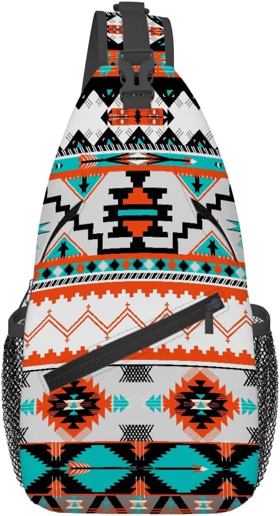 Sling Bag for Women Men, Aztec Pattern Fanny Pack Crossbody Backpack Shoulder Belt Bags Chest Purses for Travel Hiking Cycling