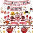 Capoda 139 Pcs Summer BBQ Party Supplies Picnic Barbecue Decorations BBQ Baby Shower Hanging Swirls Banner Tablecloths Plates Napkins Cups Forks Spoons Knife for Birthday Baby Shower Party