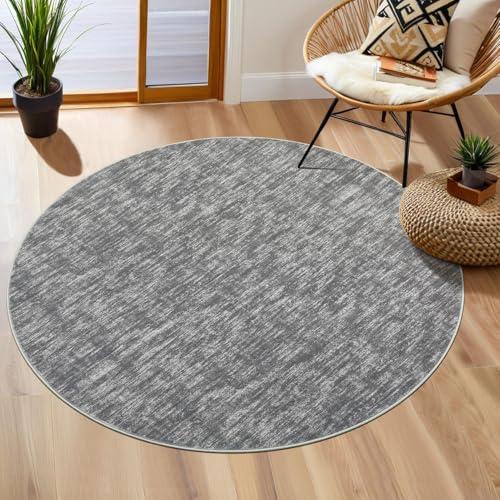RUGSREAL Round Area Rug for Entryway 3ft Circle Solid Bedroom Throw Rug Washable Non Slip Living Room Modern Contemporary Area Rug Nursery Throw Carpet with Rubber Backing, 3' x 3' Round Grey