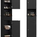 ChooChoo 67" Tall Bathroom Storage Cabinet, Narrow Bathroom Cabinet with 2 Doors and 1 Drawers, Freestanding Cupboard Floor Cabinet with Adjustable Shelves for Living Room, Kitchen, Black, 15.7"W 11.8"D 67"H
