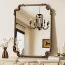 TETOTE Antique Gold Brass Rectangle Mirror for Mantle Fireplace 24 x 32 Baroque Vintage Ornate Scroll Wall Mirror with Metal Frame for Traditional Victorian French Decor, Horizontal/Vertical