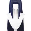Half and Half Long Straight Blue Black Anime Wig with Bangs 31.5'' Dark Blue Nin-ja Costume Wigs Synthetic Hair for Women Halloween Party Daily