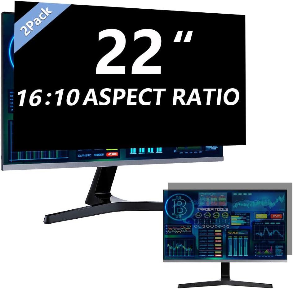 2 Pack Computer Privacy Screen 22 Inch for 16:10 Widescreen Monitor, Removable Eye Protection Anti Glare Blue Light Computer Screen Privacy Shield, Anti Spy Screen Protector Film Screen
