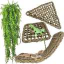 Reptile Hammock,Large Lizard Lounger,Bearded Dragon Tank Accessories Natural Seagrass Hammocks Hanging Flexible Climbing Vines Decoration for Gecko Snakes Chameleon (4 PCS)