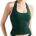 SUUKSESS Women Halter Tank Tops Double Lined Backless Y2K Trendy Going Out Tops 
(Dark Green, S)