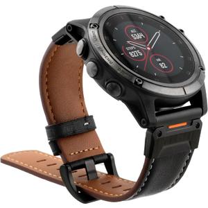 Abanen Retro Classic Genuine Leather Watch Band Strap for Garmin Fenix 8 51mm / epix Pro 51mm / Fenix 7X / Fenix 6X / Enduro/Instinct 2X / Tactix Delta/Instinct 3 50mm (Black)