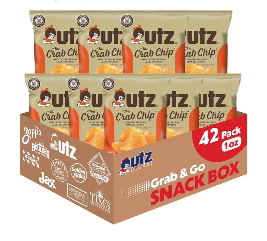 Utz Crab Chips 1 oz. Bags, 42 Count, Crispy Fresh Potato Chips, Perfect for Vending Machines, Individual Snacks to Go, Trans-Fat Free (best by: 03/02/26)