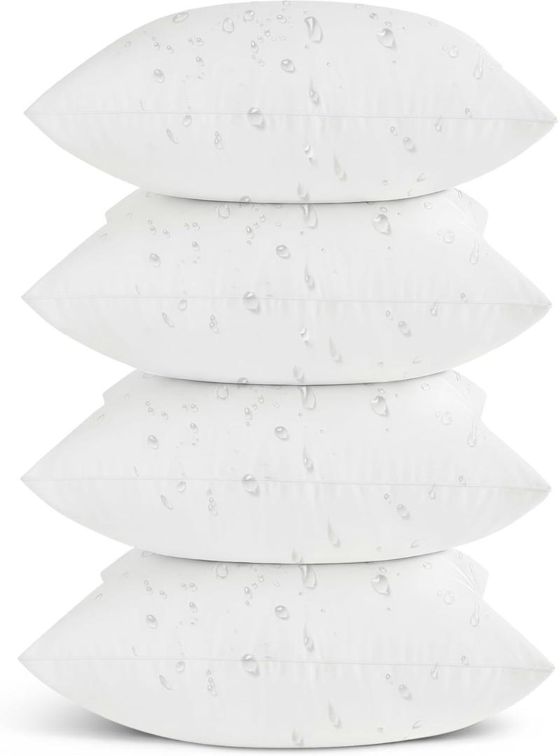 Oubonun 20x20 Outdoor Pillow Inserts (Pack of 4) - Square Waterproof Throw Pillow - Decorative Throw Pillows Insert for Couch Sofa Bed Patio Furniture - White Pillows