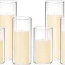 Set of 6 White Pillar Candles with Clear Glass Hurricane Holders- Elegant Cylinder Candle Vases for Weddings, Parties, Centerpieces, Home & Office Decor (Lvory White, 6 Set)