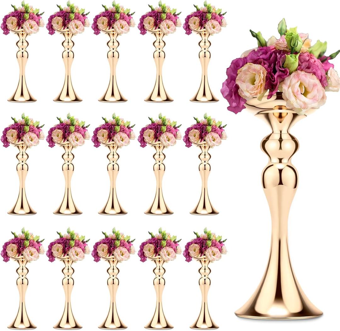 Sadnyy 16 Pcs Metal Flower Arrangements Stand Metal Wedding Centerpiece Stand Tall Table Decor Flower Vase for Wedding Reception Centerpieces Event Party Hotel Home Decor(12.6 Inch, Gold)