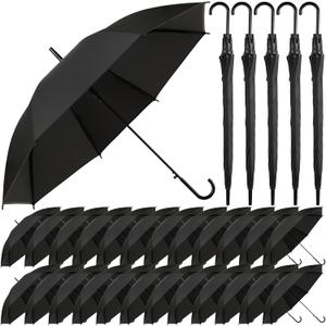 Reginary 30 Pieces Wedding Umbrellas Bulk Auto Open Stick Umbrellas with White European J Hook Handle Windproof Large Canopy Umbrella for Outdoor Wedding Bride Groom Photography Golf (Black)