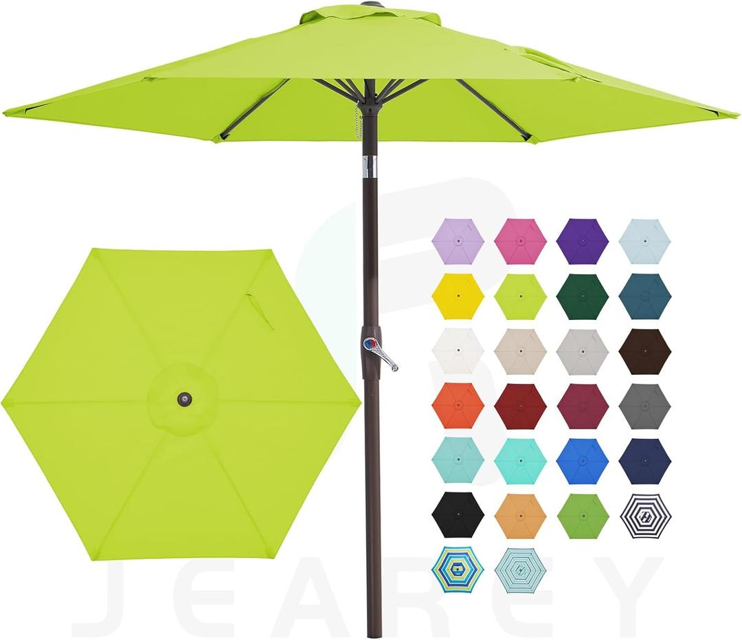 JEAREY 7.5FT Patio Umbrella Market Table Umbrella with 6 Sturdy Ribs, Push Button Tilt/Crank Outdoor Umbrella for Garden, Deck, Backyard, Pool and Beach,Apple Green