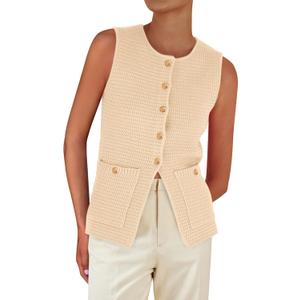 PRETTYGARDEN Women's 2026 Spring Sweater Vest Sleeveless Button Down Knit Cardigan Tank Tops Summer Business Casual Outfits (Beige, S)