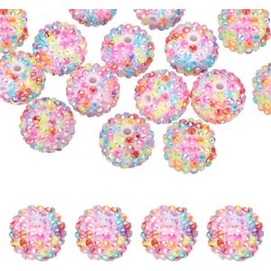 PATIKIL 20mm Resin Rhinestone Beads for Beadable Pen, 20 Pack Ball Disco Sparkly Chunk Round Bubblegum Beads for Beadable Keychain Jewelry Making DIY Craft, Rainbow Color