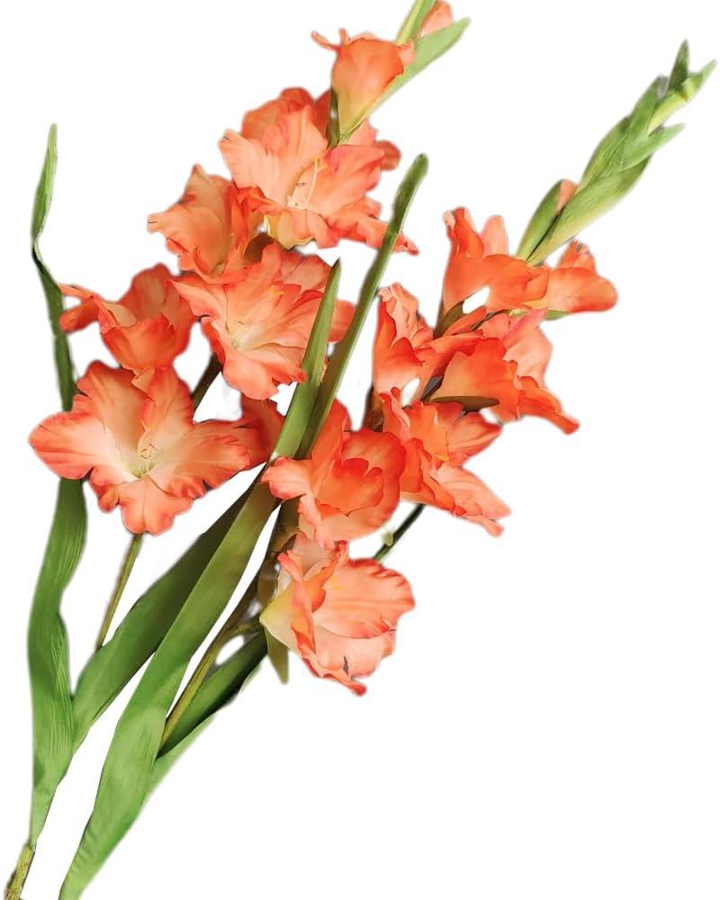 Long Stem Artificial Gladiolus Flower, Set of 2, Home/Wedding/Office Decor (Orange)