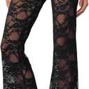 Women Layered Ruffle Tulle Pants High Waist Wide Leg Long Trousers Sheer Mesh Tiered Party Pants (Small)