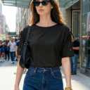 Dokotoo Women's Casual Summer Tops Crew Neck Short Sleeve Drawstring T Shirts Basic Tee Tunic Blouses (Black, XL)