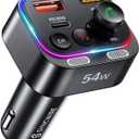 Syncwire Bluetooth 5.4 FM Transmitter Car Adapter 54W (PD 36W & 18W) [Stronger Dual Mics] [Light Switch] [HiFi Bass Sound] [Fast Charging] Wireless Radio Receiver Hands-Free Calling LED Display (Black)