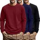 Ficerd 2 Pack Men's Big and Tall Shirts Long Sleeve Cotton Tee Crew Neck Oversize Tops Casual Loose Fit Knitted T Shirts Size XL