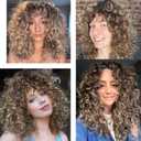 LONAI Curly Wig with Bangs for Women Long Honey Blonde Kinky Wigs with Bangs WIG006 Curly Shag Synthetic Wig for Daily Use Party Cosplay-Ombre Honey Blonde