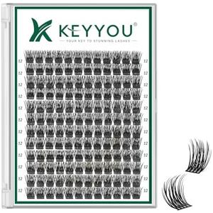 Lash Clusters 144pcs Individual Lashes D Curl 12mm Eyelash Clusters KEYYOU Air Touch Cluster Lashes Super Lightweight Soft Wispy Comfortable Easy DIY at Home(Air03-D-12mm)