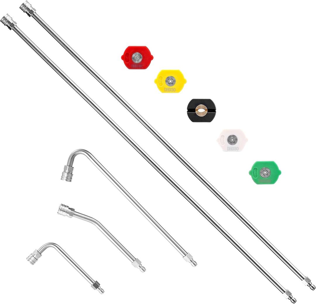 M MINGLE Pressure Washer Extension Wand - 120" Upgrade Power Washer Lance - Pressure Washer Accessories with 5 Nozzle Tips - 30/90/120 Curved Rod, 1/4" Quick Connect