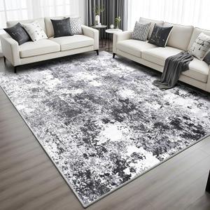 Modern Abstract 5x7 Rug, Soft Machine Washable Area Rug for Living Room, Non Slip Low Pile Stain Resistant Floor Carpet for Bedroom Dorm Under Dining Table Home Decor, Black Grey White