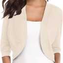 iClosam Womens 3/4 Sleeve Open Front Bolero Shrug Cropped Cardigans Knit Sweater Jacket (Medium, # 1 Beige)